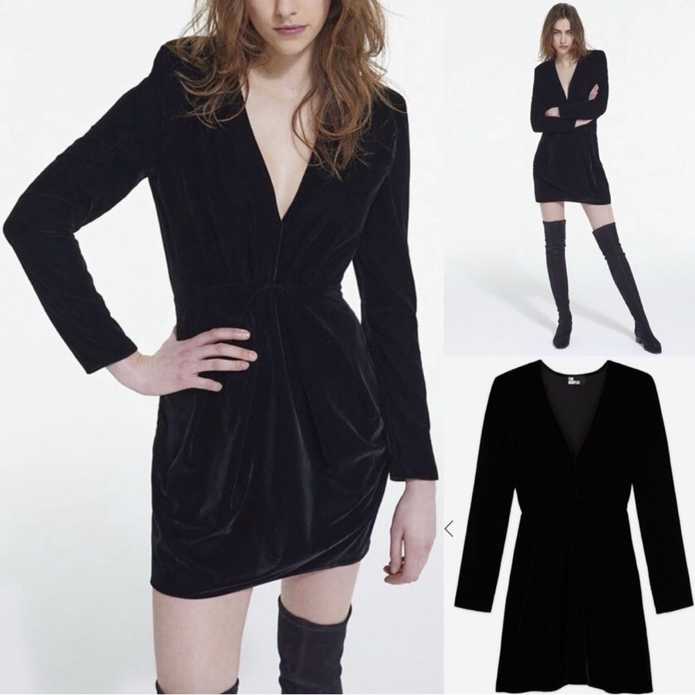 The Kooples Short Black Velvet Dress V Neck Plunge